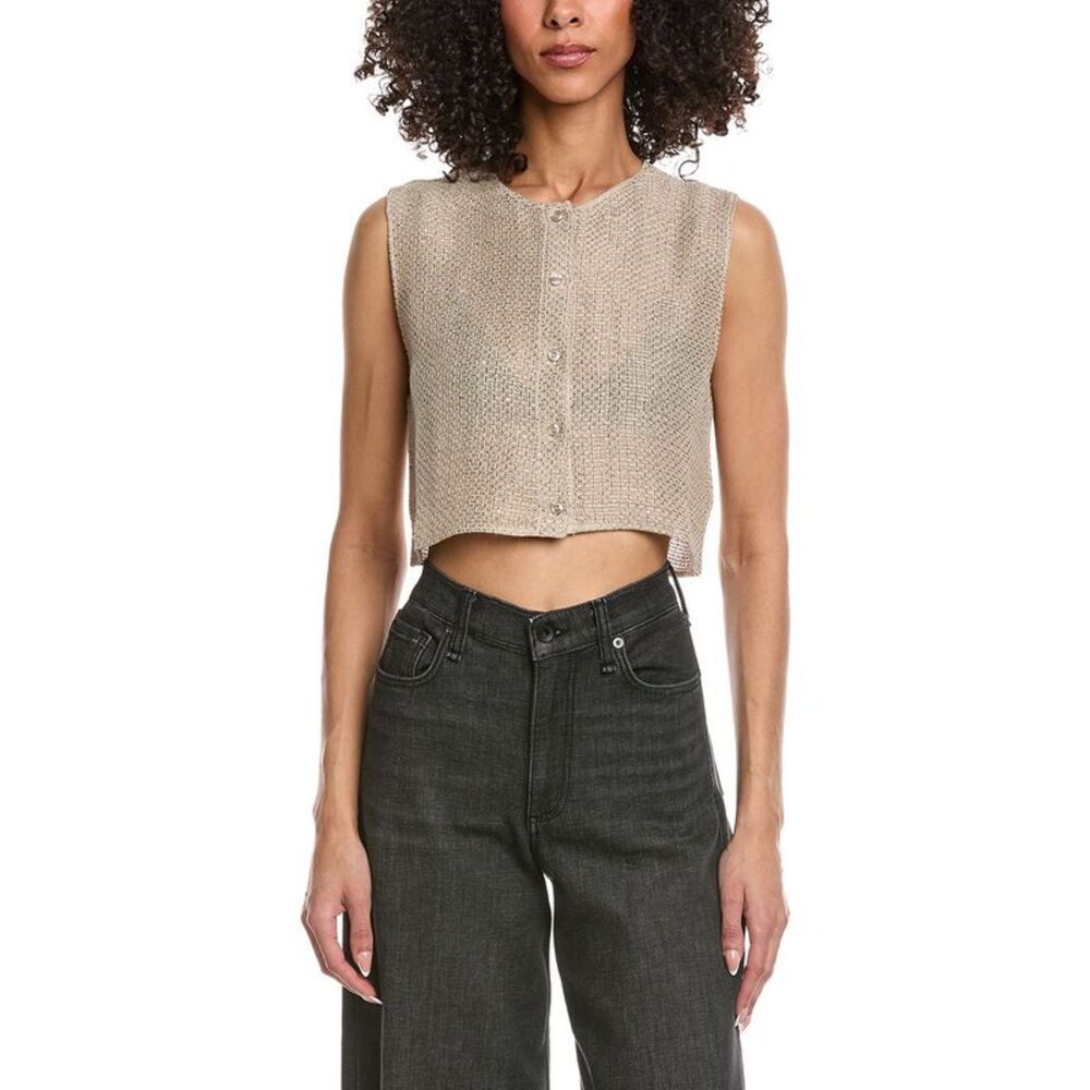 Leset Womens Stella Linen-Blend Vest, Brown
